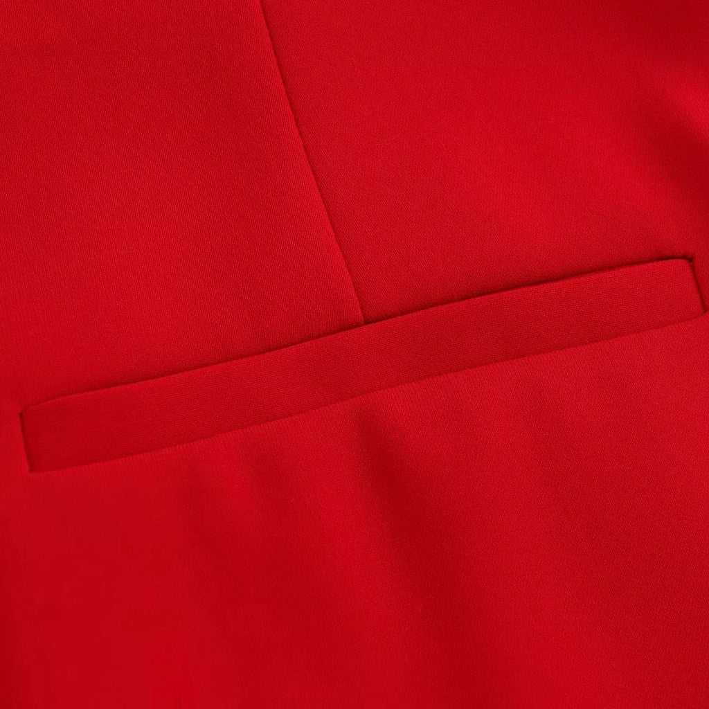 Red Vest Blazer Set For Office Lady With Wide Leg Pants