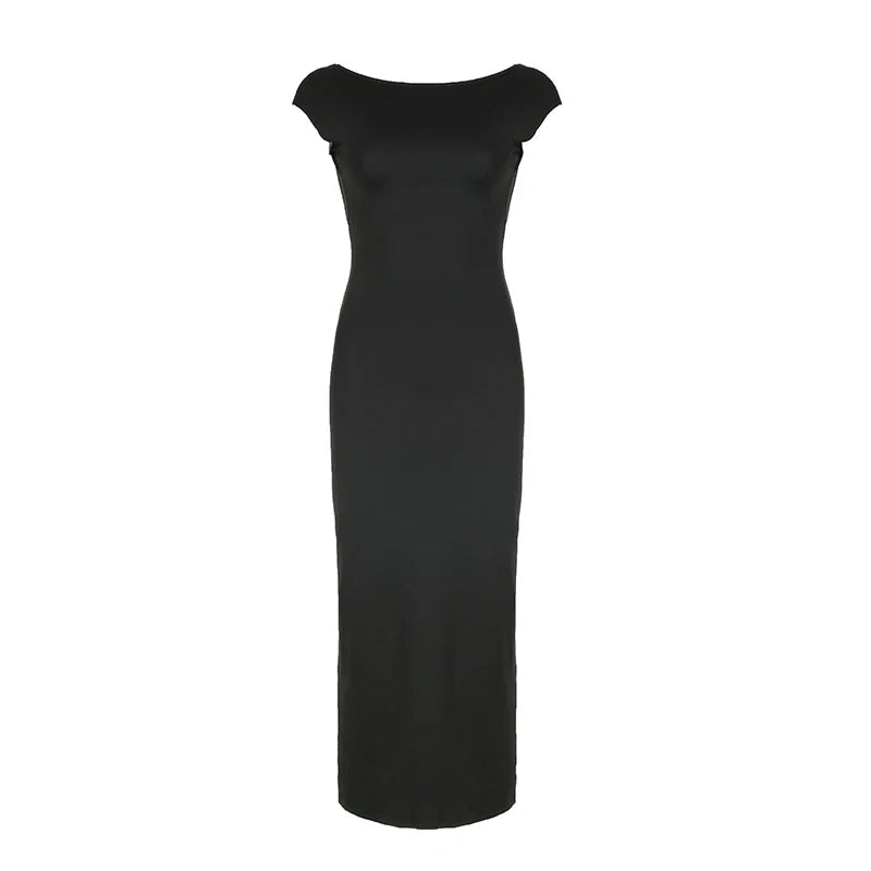 Backless Maxi Dress for Women Black A Line Elegant Party