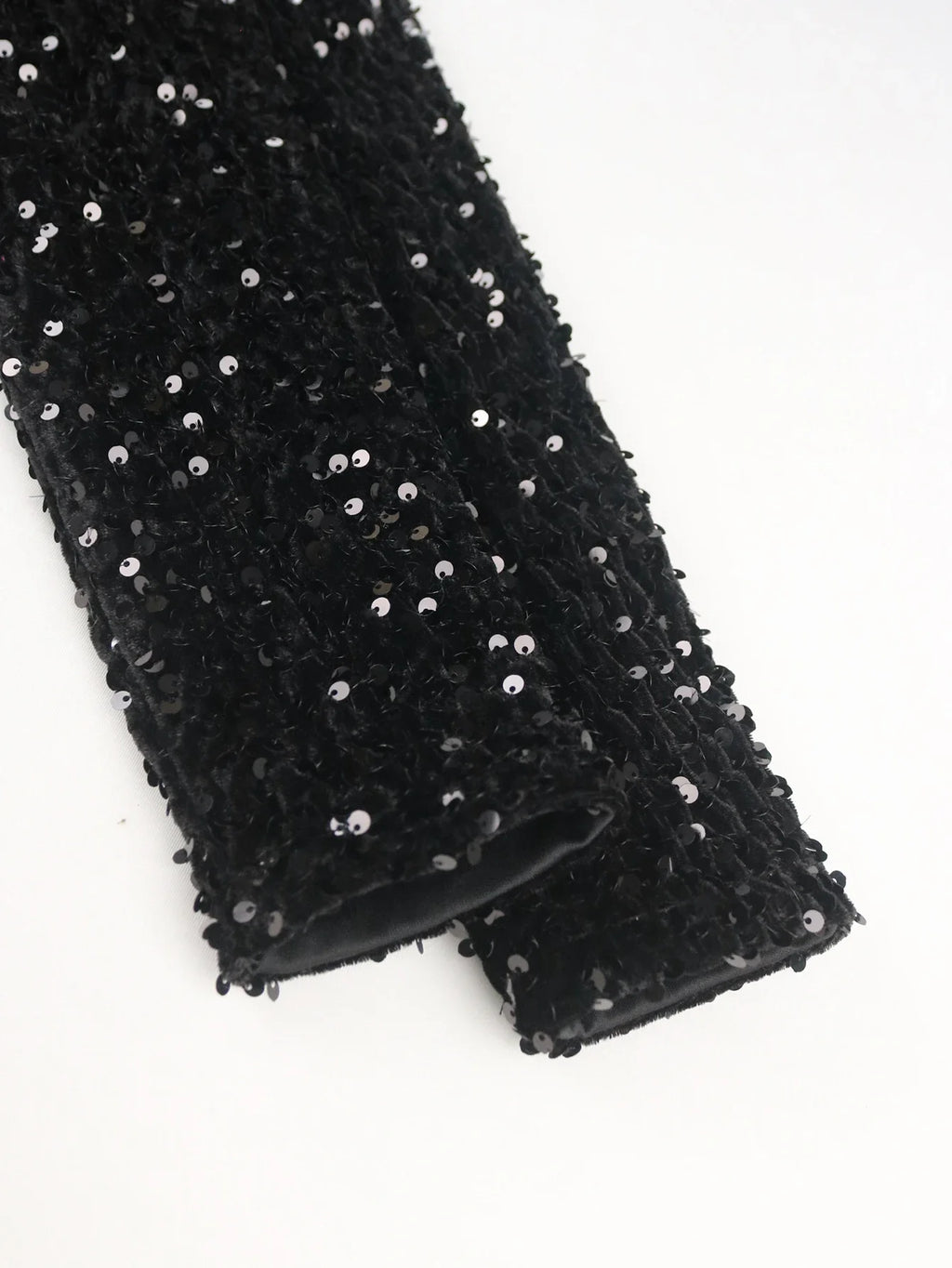 Black Velvet Sequin Dress Deep V Neck Patchwork Ruffle Gown