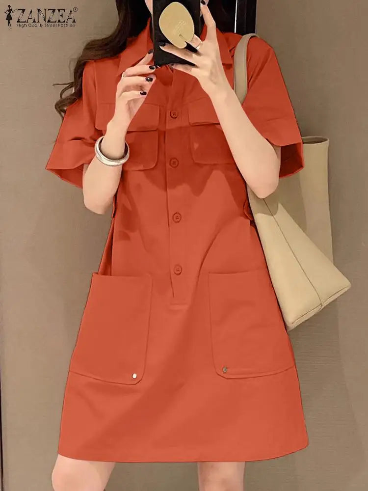 Korean Style Cargo Sundress With Pockets Knee Length