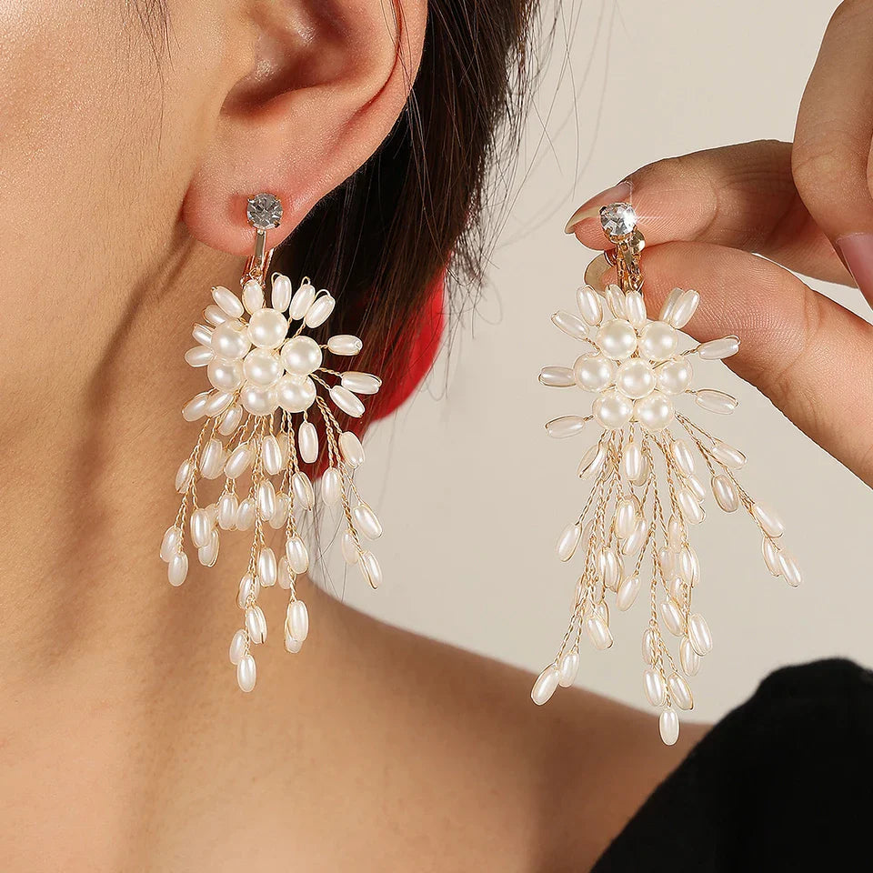 Elegant Imitation Pearl Flower Earrings for Bridal Wedding and Party Jewelry