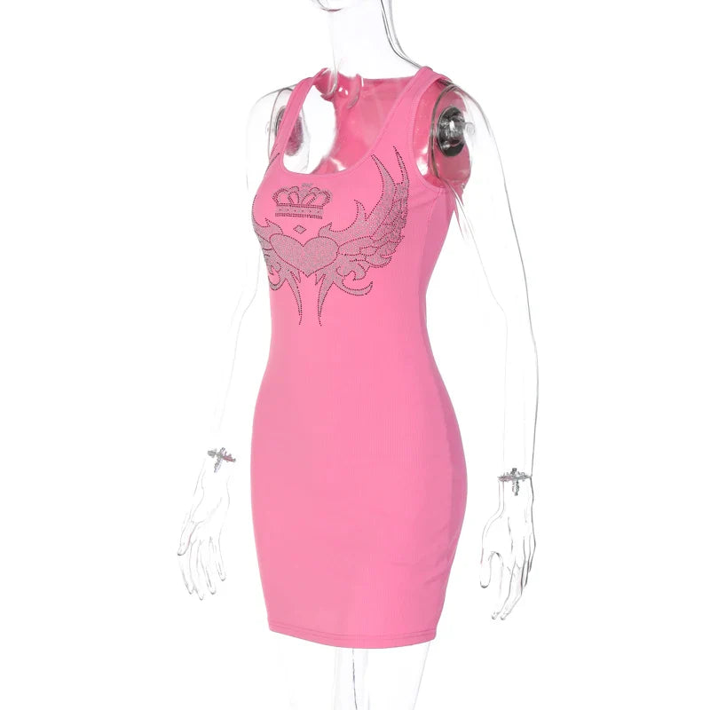 Pink Sequin Sleeveless Mini Dress For Women Party Streetwear