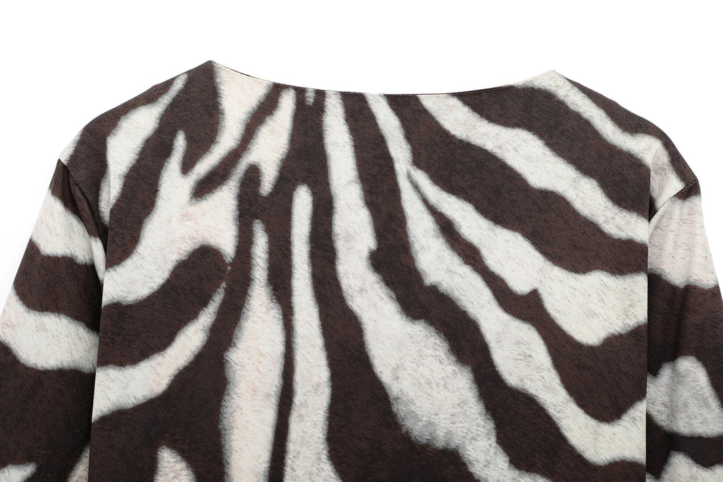 Zebra Print Long Sleeve Summer Dress For Women Chic