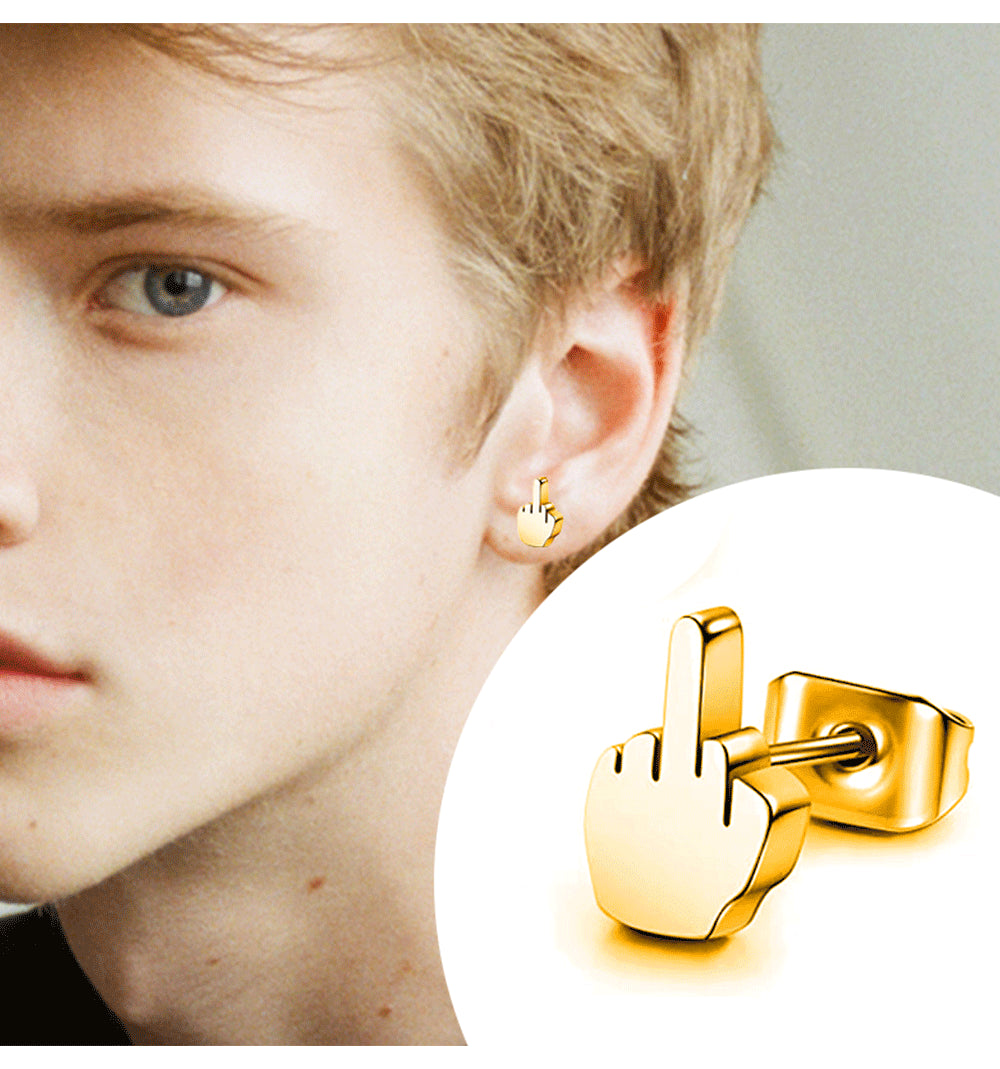 Middle Finger Earrings Stainless Steel Hoop Earrings for Men and Women