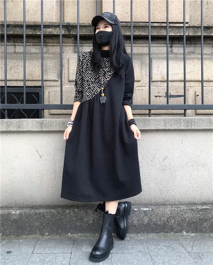 Loose Printed Turtleneck Dress For Women Elegant Casual