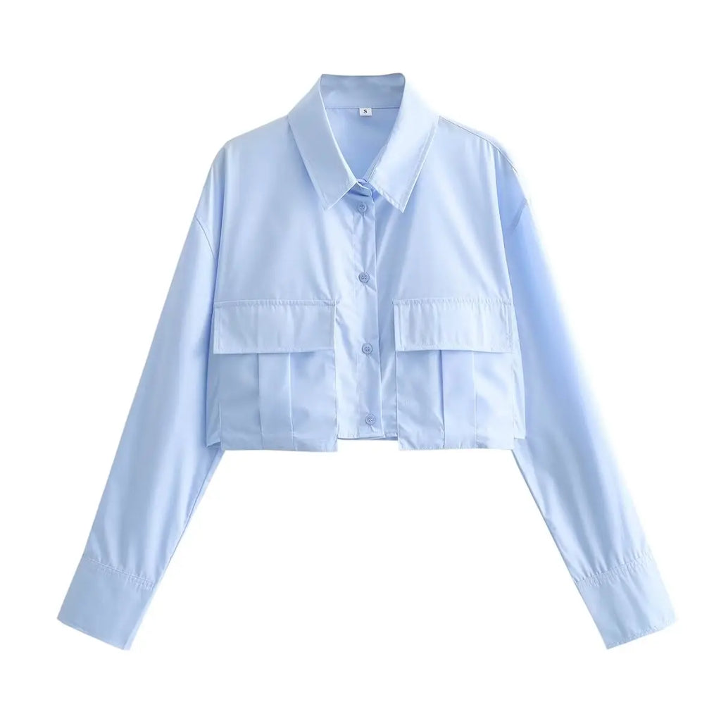 Women's Casual Long Sleeve Solid Blouse with Pockets Loose Fit Versatile Office Shirt Top