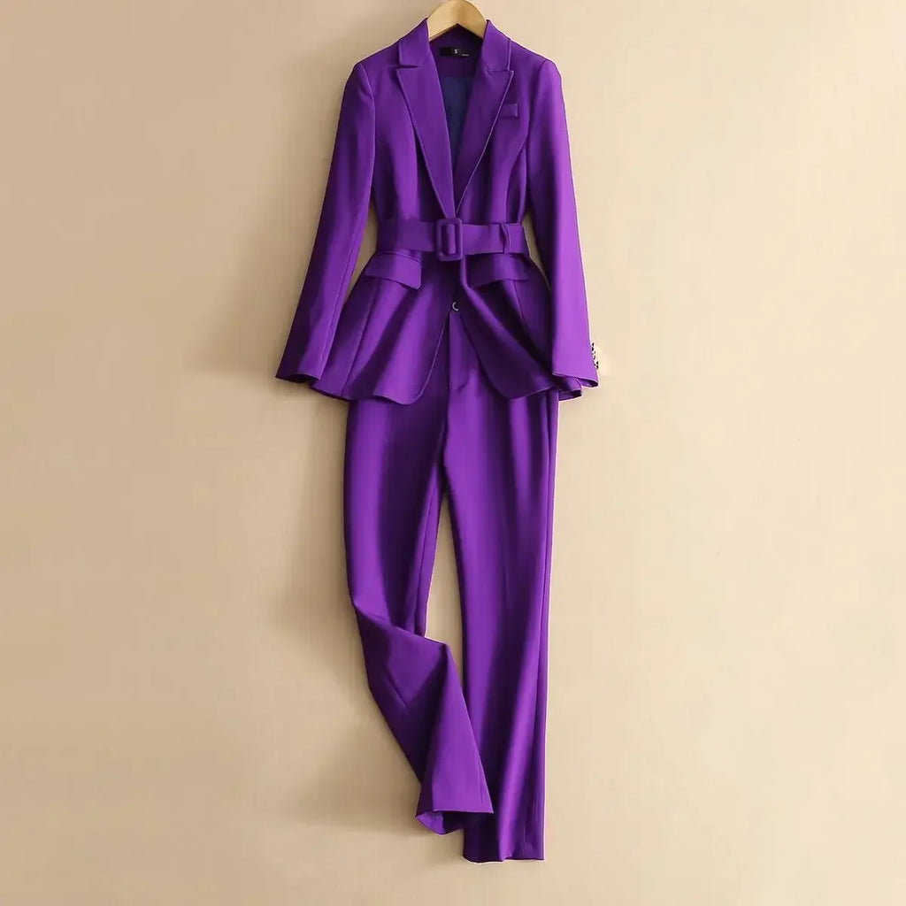 Autumn Women's Purple Simple Blazer for Work Office Casual Ladies Suit Two-Piece Professional Blazer Coat