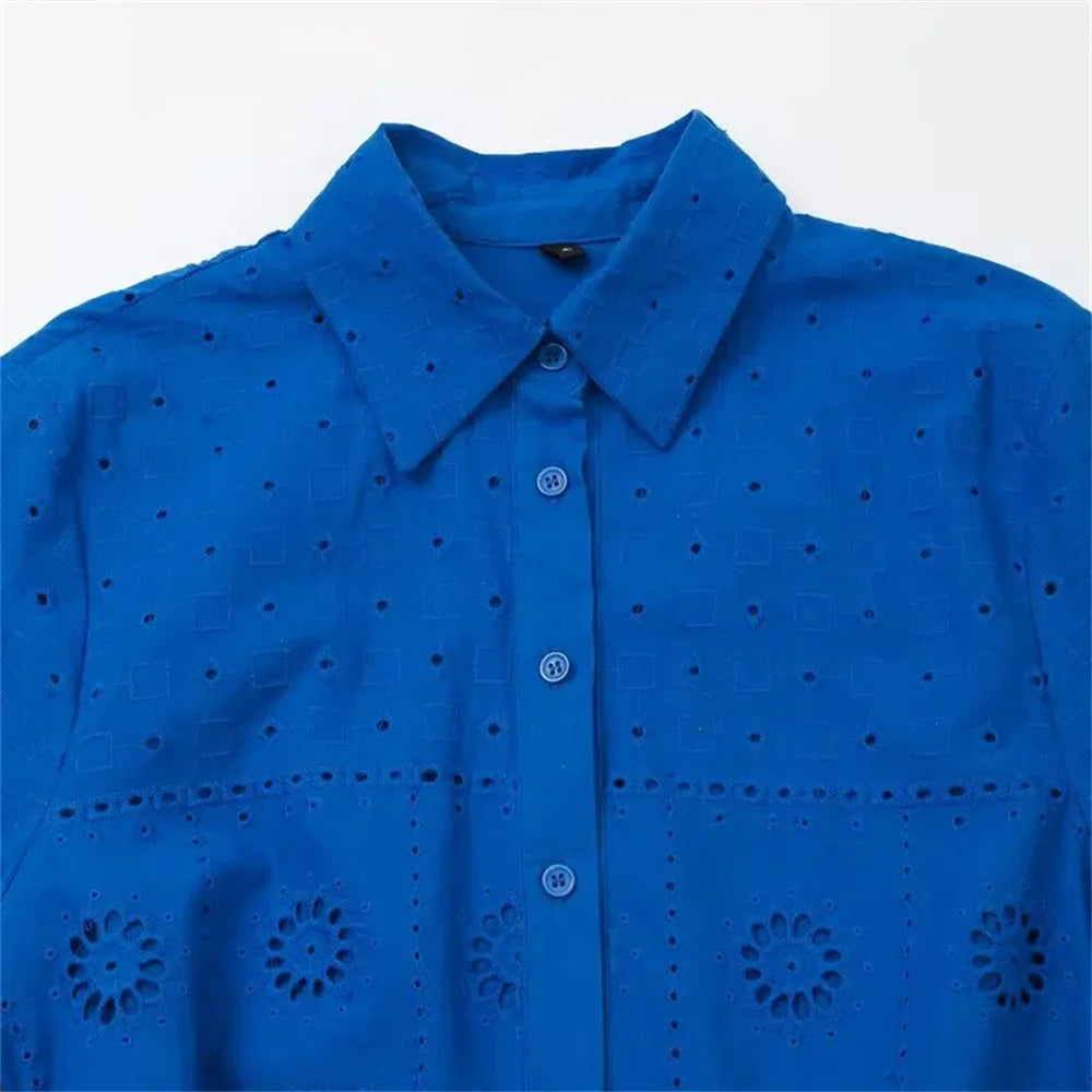 Solid Color Shirt Dress With Belt and Collar Buckle