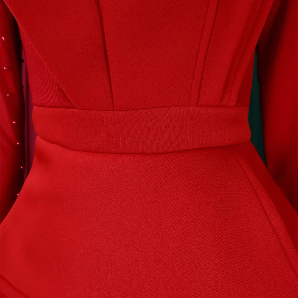 Elegant High Waisted Jumpsuit for Women with Round Neck Beaded Detail and Transparent Sleeves Perfect for Birthday Parties and Special Occasions