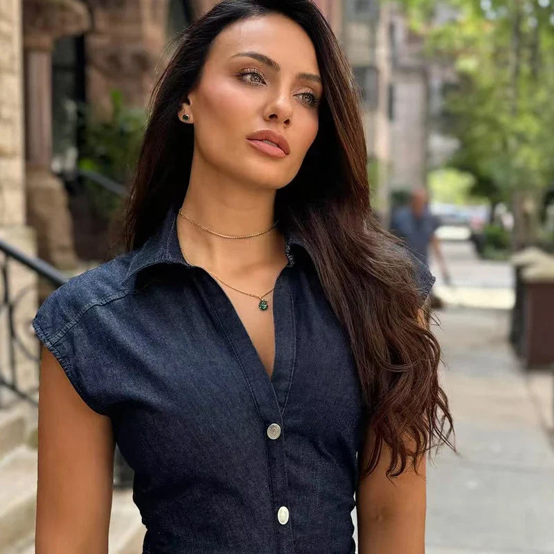 Elegant Blue Midi Dress With Ruffles And Corset Details