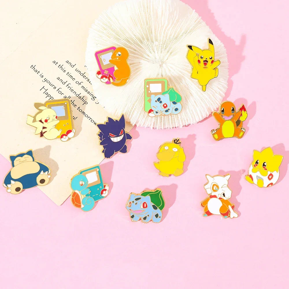 Creative 4 Piece Enamel Brooch Set Featuring Cute Game Console Pikachu Togepi and Charmander Pins for Wallet Backpack and Clothing