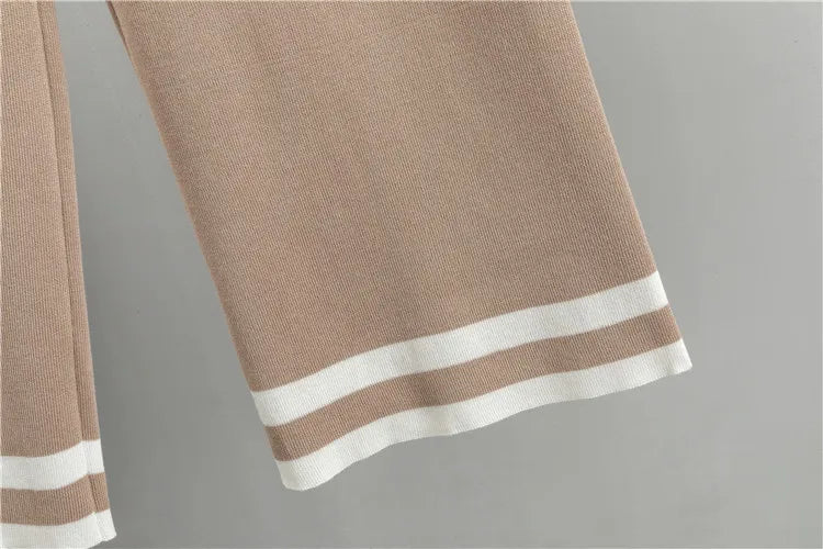 Winter Casual Knitted Cardigan and Wide Leg Pant Set for Women - Long Sleeve Sweater Tracksuit