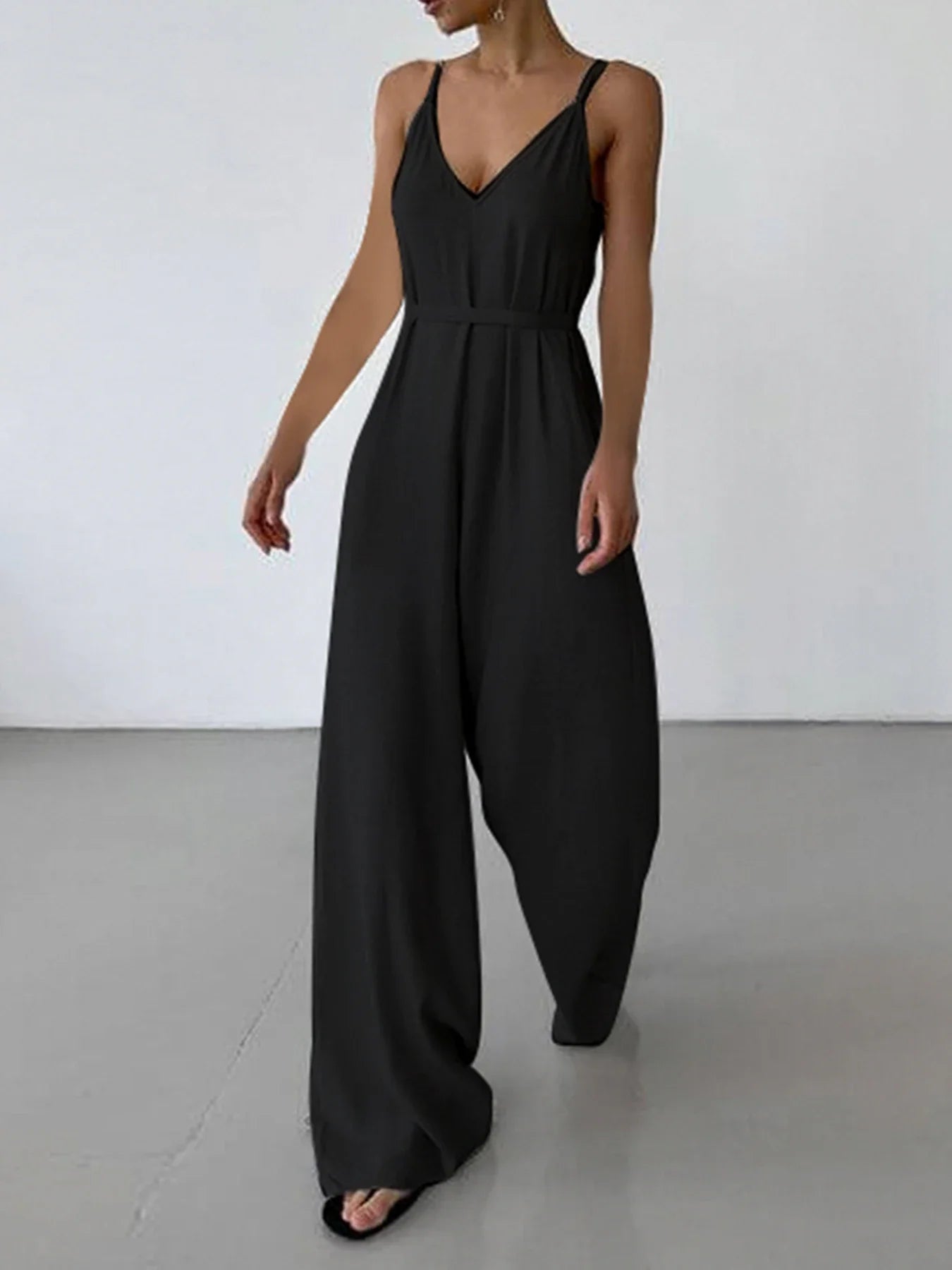 Casual Sleeveless V Neck Cotton Linen Jumpsuit Wide Leg Playsuit Elegant Vacation Outfit