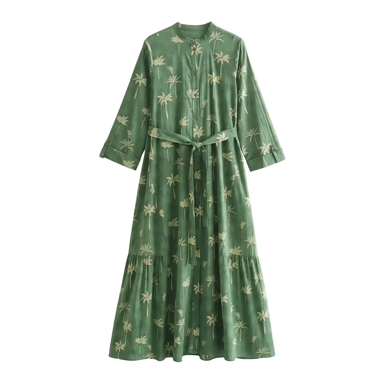 Printed Belted Long Sleeve Shirt Dress Chic Spring Women