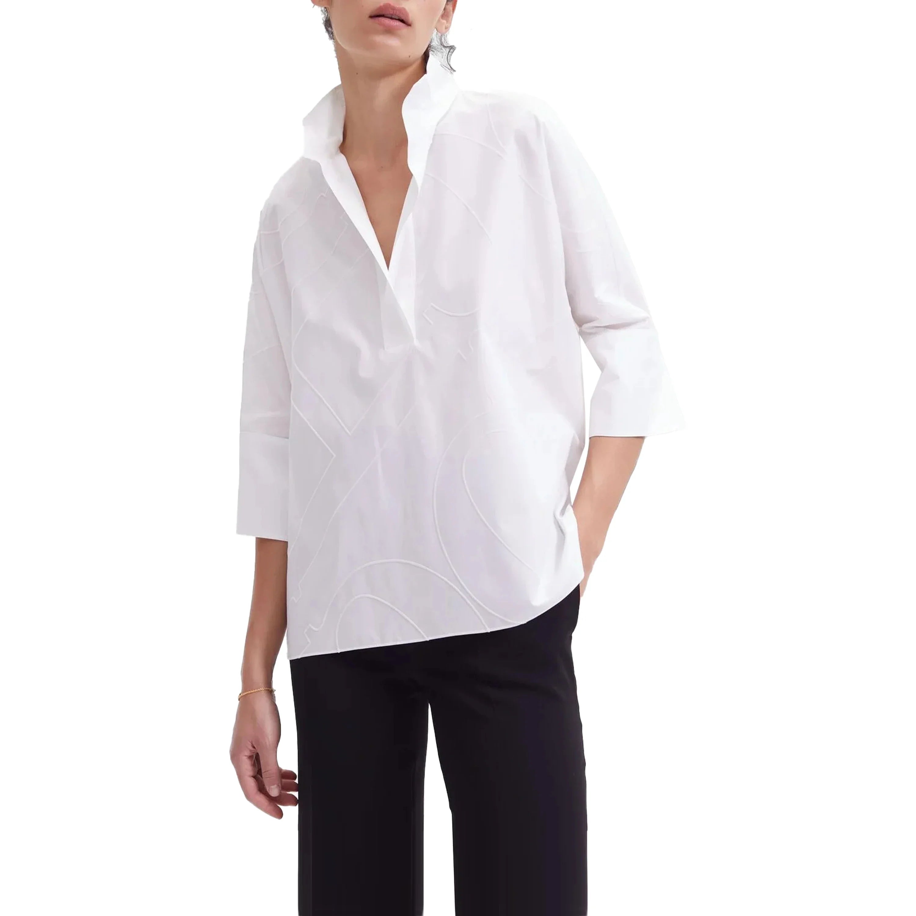 Women's Elegant V-Neck Puff Sleeve Blouse Lightweight Summer White Shirt Casual Office Tunic Top