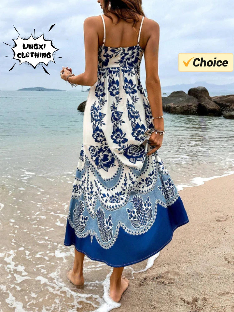 Elegant Women's Printed Maxi Dress for Summer Vacation