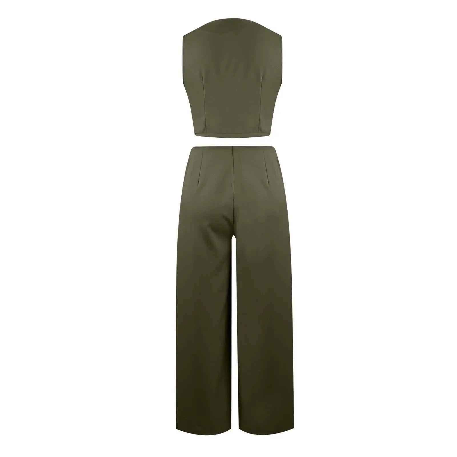 Sleeveless V-Neck Vest and Wide Leg Pants Suit for Women