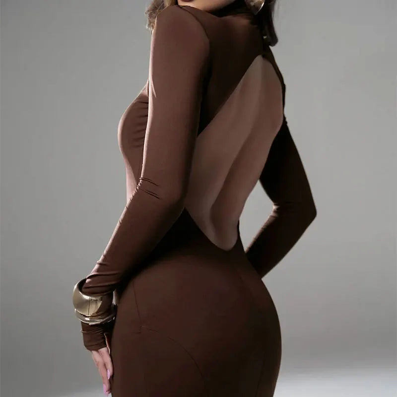 Backless Dress Solid Turtleneck For Women Winter Fashion