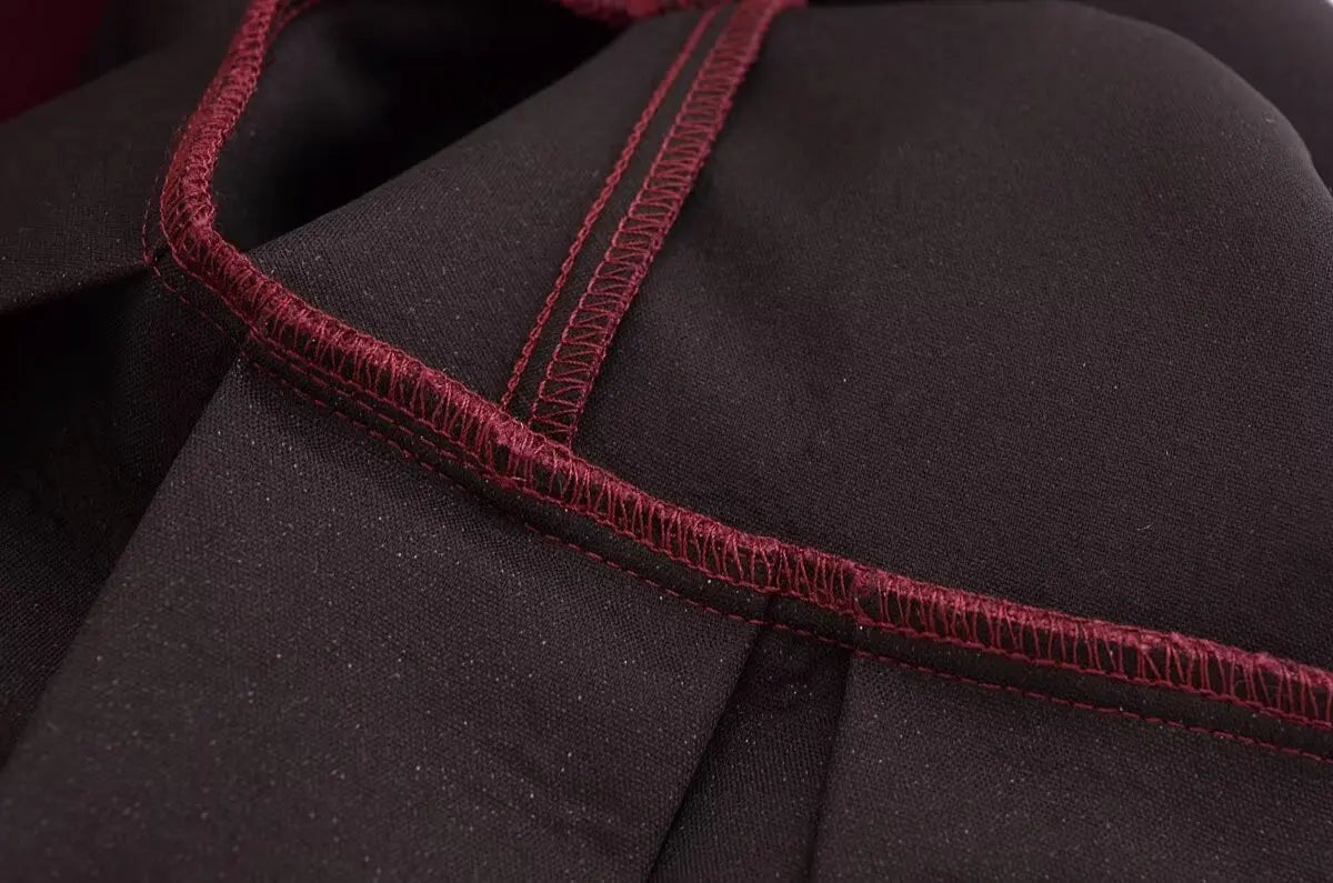 Retro Ribbed Pleated Dress For Women With Contrast Trim