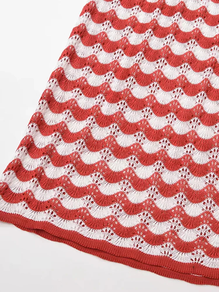 Women's Striped Knit Midi Dress With Front Button O Neck