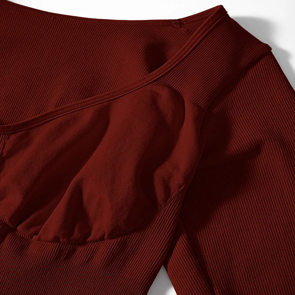 Sexy Long Sleeve Bodysuit for Women Skinny Bodycon V-Neck Push Up Romper Streetwear Jumpsuit