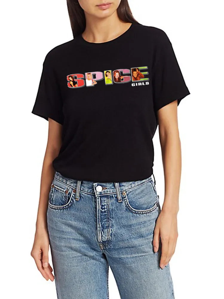 Spice Girls Cartoon T Shirt for Women Short Sleeve Anime Print Tee Stylish Casual Top