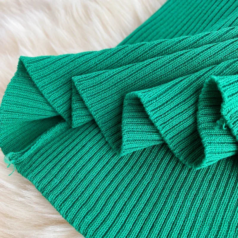 Korean Knit Bodycon Dress V Neck Drawstring Short Sleeves