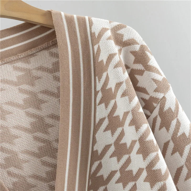 Cozy Winter Two-Piece Knitted Cardigan and Wide Leg Pant Set for Women Loose Fit Sweater Tracksuit