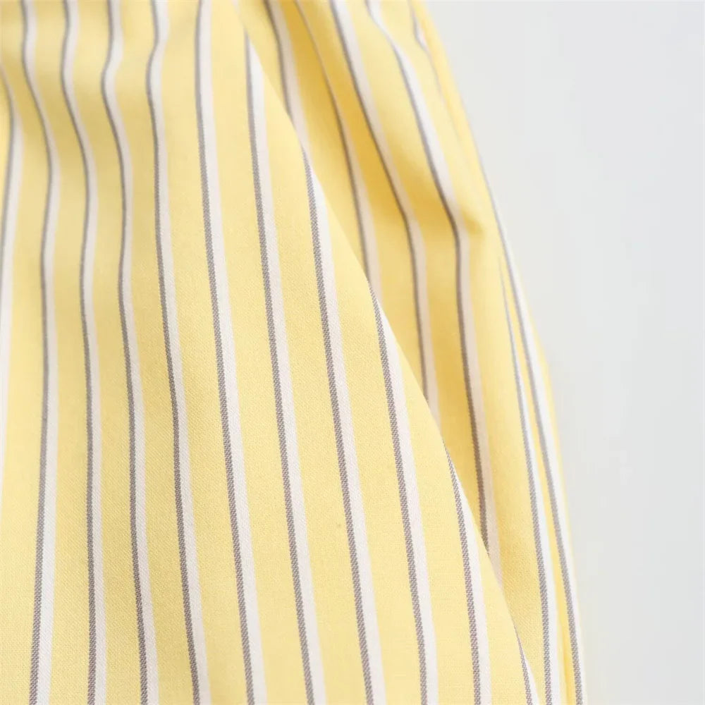 Women's Loose Poplin Shirt and High Waist Striped Pants Set for Spring