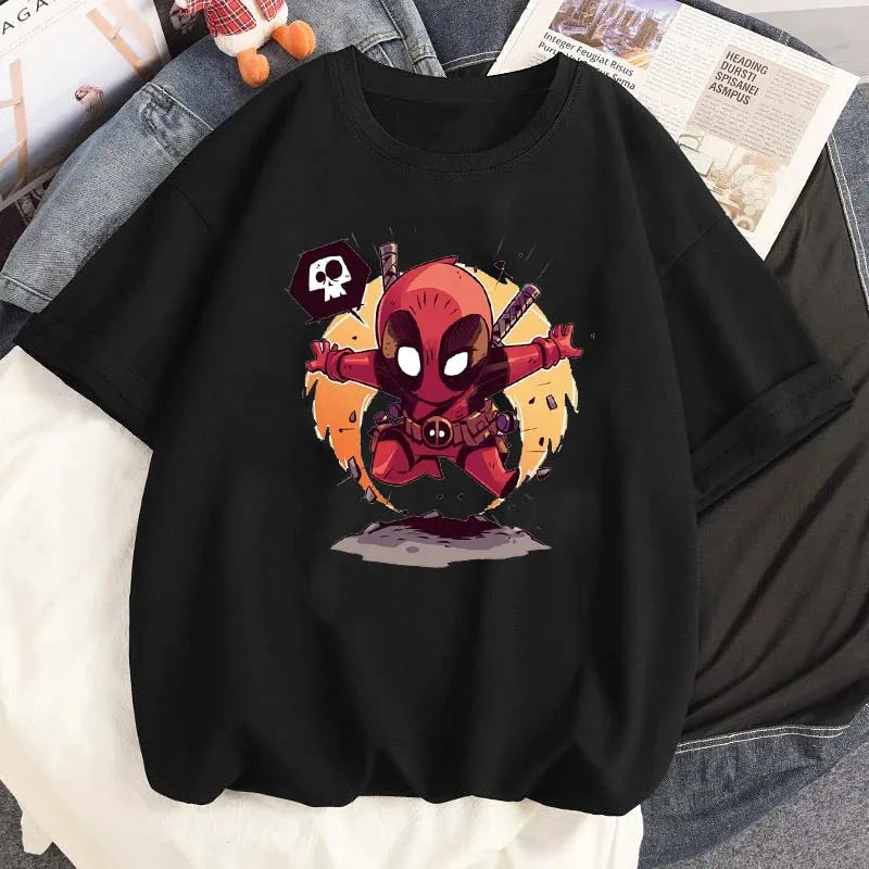 Cartoon Disney Marvel Deadpool Printed T-Shirt for Women Casual Summer Street Wear O-Neck Short Sleeve Tee
