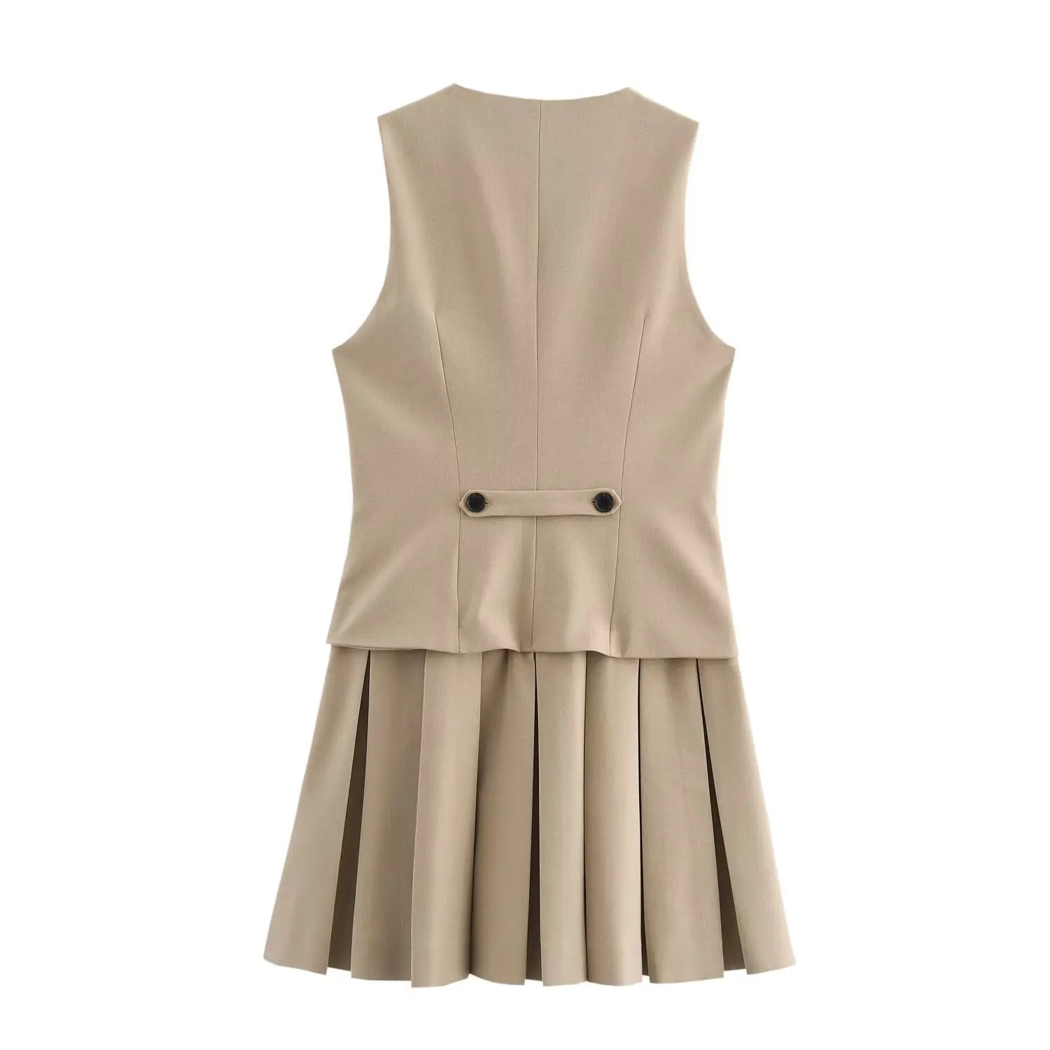 Elegant Sleeveless Pleated Dress With Vest Style Chic