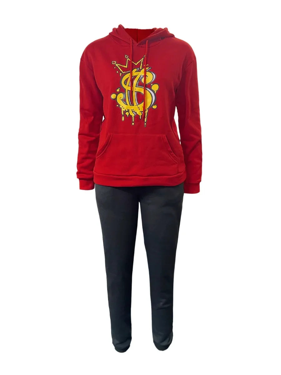 Elegant Women's Autumn Winter Two-Piece Pants Set with Stylish Print Casual Trousers Outfit