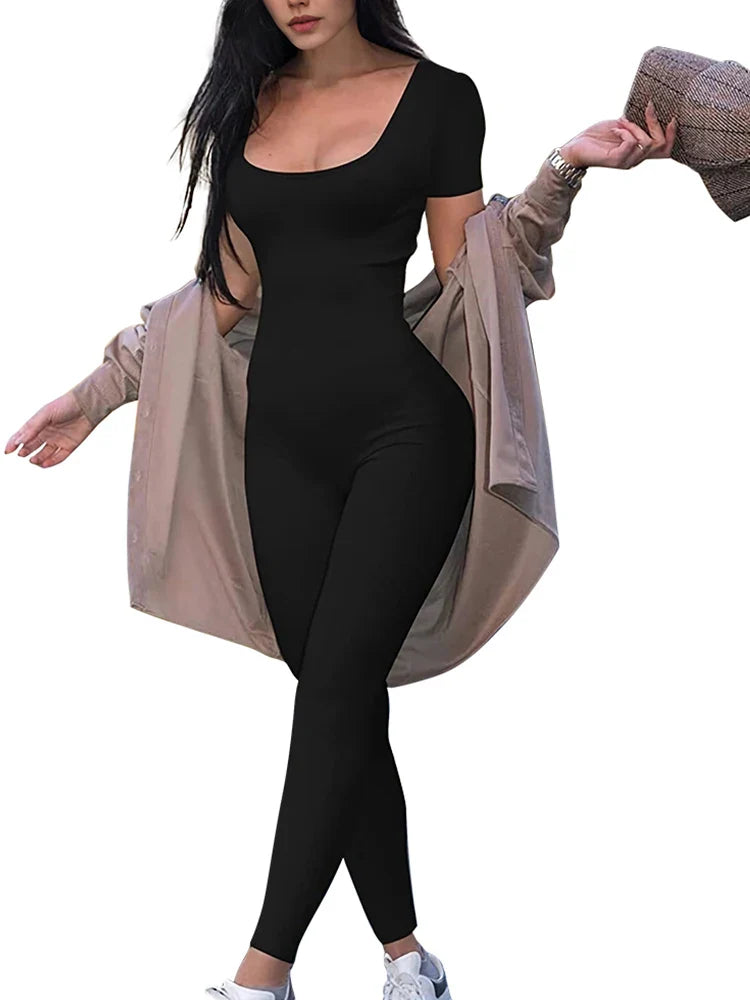 Women's Short Sleeve Skinny Bodycon Romper Jumpsuit Solid Color Casual Fitness Streetwear Overalls