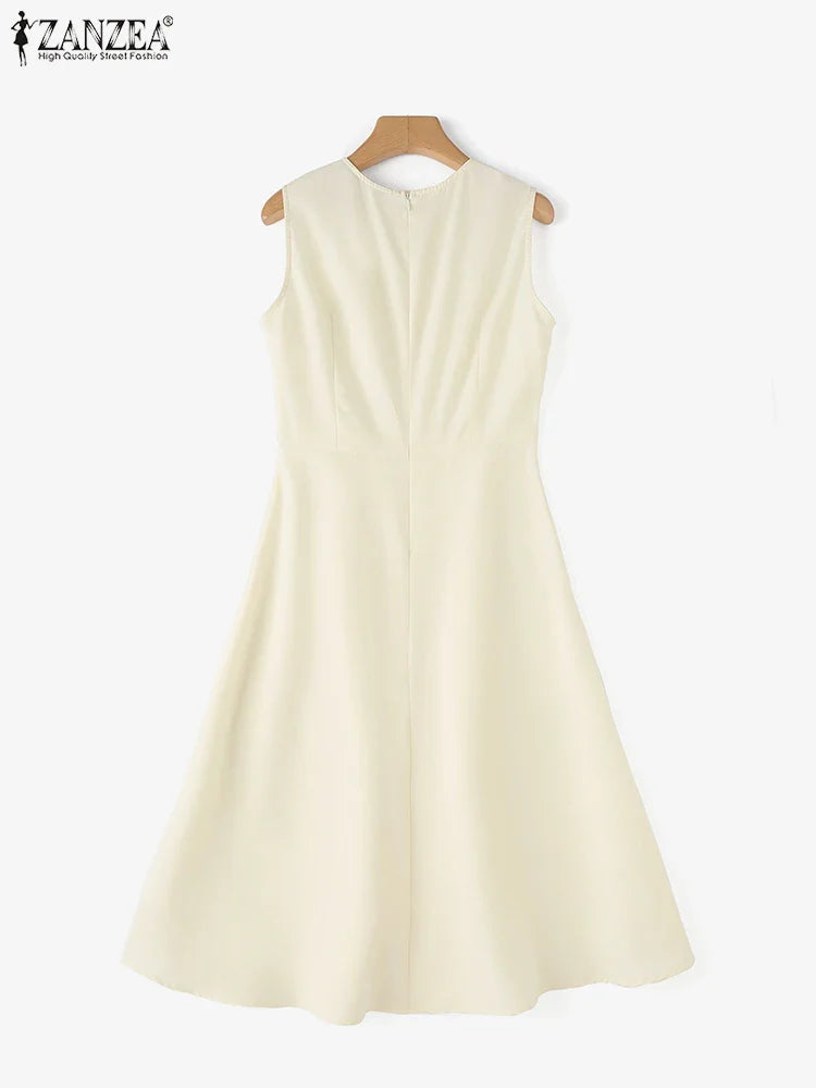 Korean Style Sleeveless Pleated Aline Maxi Sundress