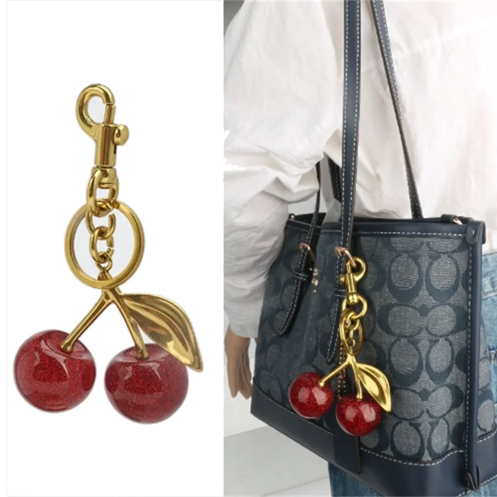 Red Cherry Keychain Summer Fruit Pendant Keyring for Women and Men Jewelry Bag Accessory Gift