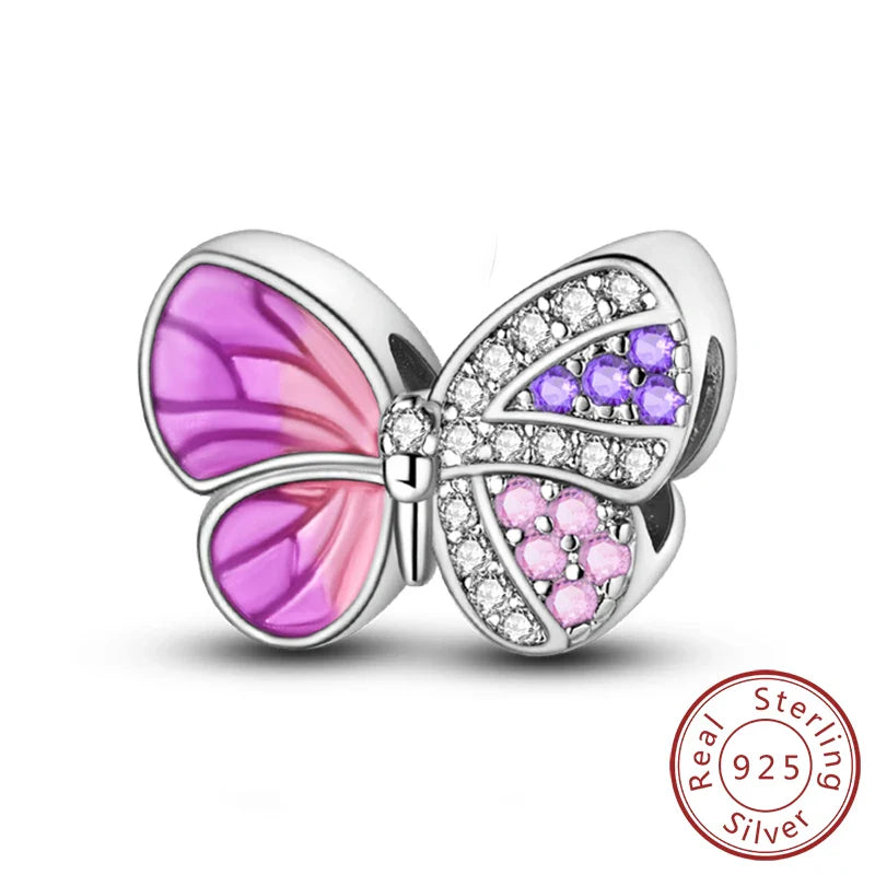 Glowing Luminous Firefly Butterfly Pendant Charm Beads in 925 Sterling Silver for Bracelet Jewelry