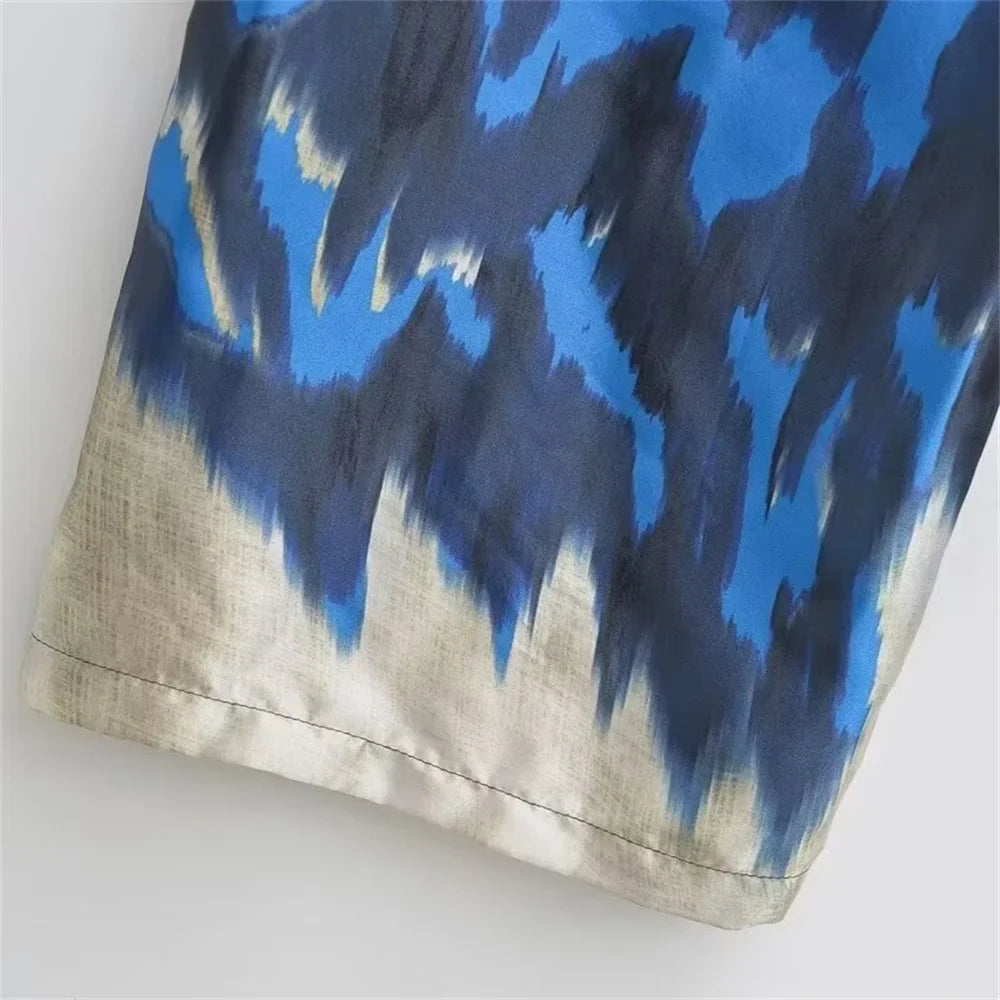 Women's Printed Shirt and Scarf Printed Pants Set for Spring and Summer Fashion