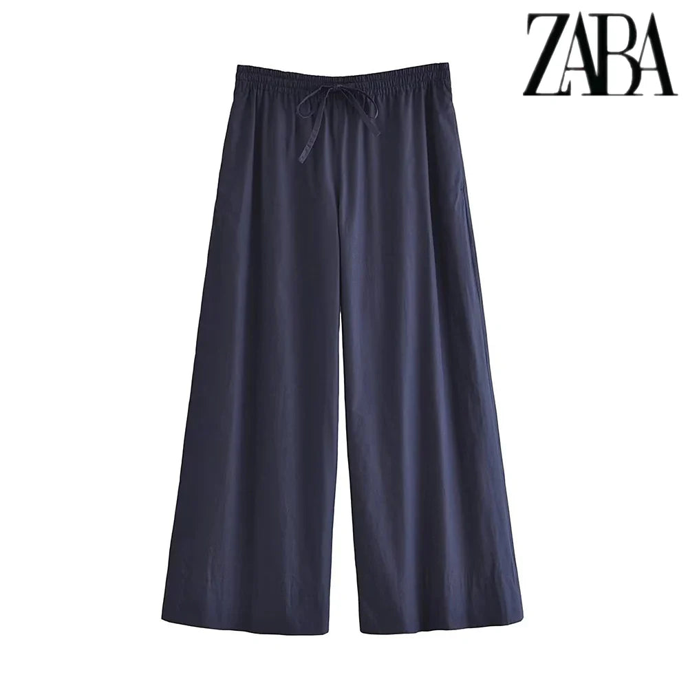 Womens Silk Texture Loose Suit with Knotted Lapel Long Sleeve Shirt and Comfortable Wide Leg Pants Two Piece Set