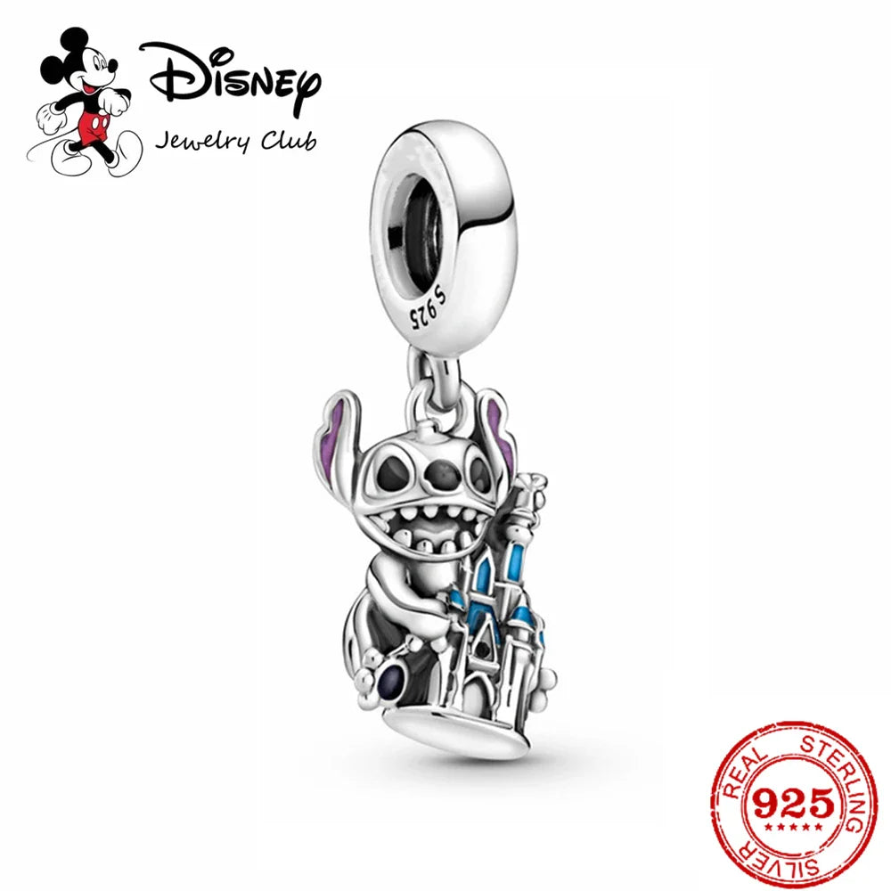 925 Sterling Silver Mickey Minnie Charm Beaded Fit Snake Bracelet DIY Ladies Jewelry
