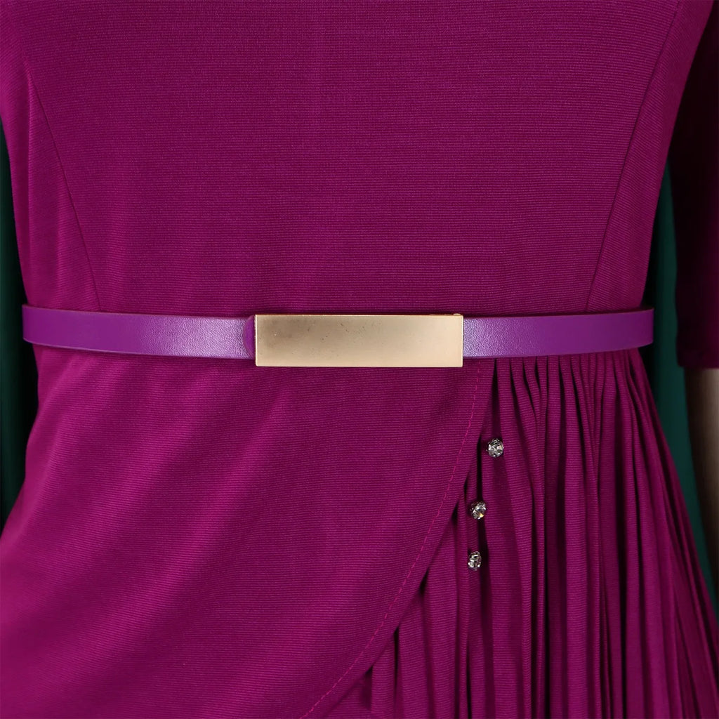 Women Square Neck Bodycon Midi Dress Belted For Work