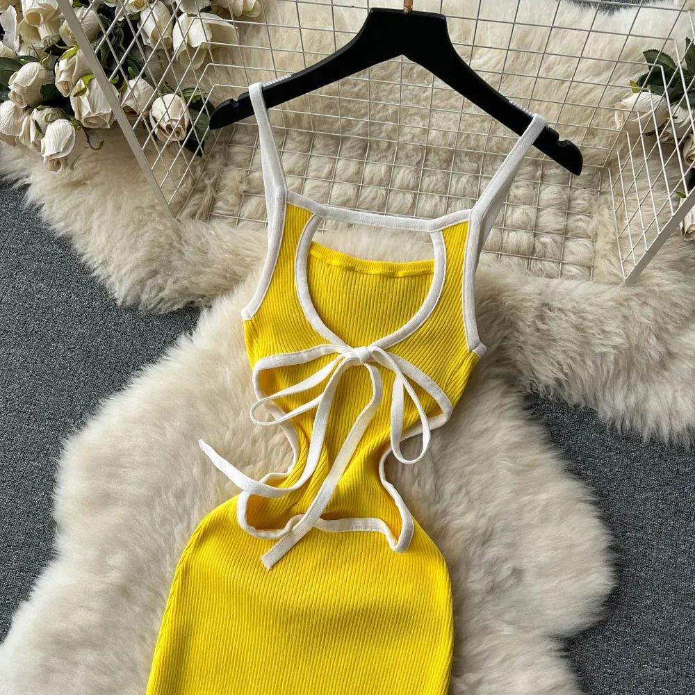 Halter Backless Knit Sundress Women Elastic Waist Bodycon