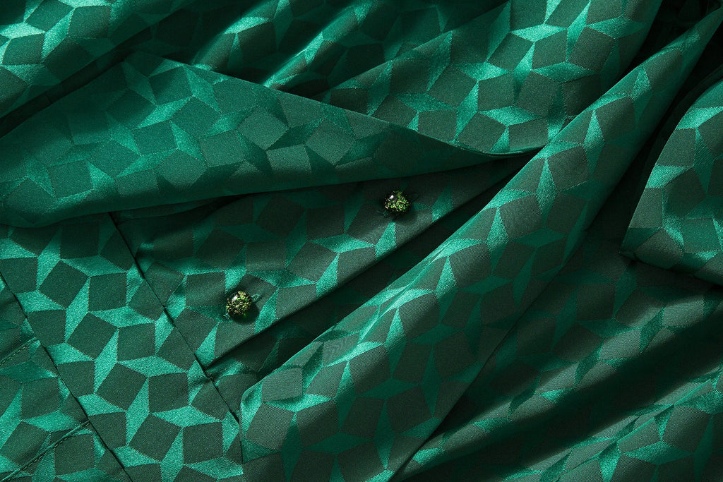 Elegant Green Pleated Long Sleeve Dress With Bow Collar