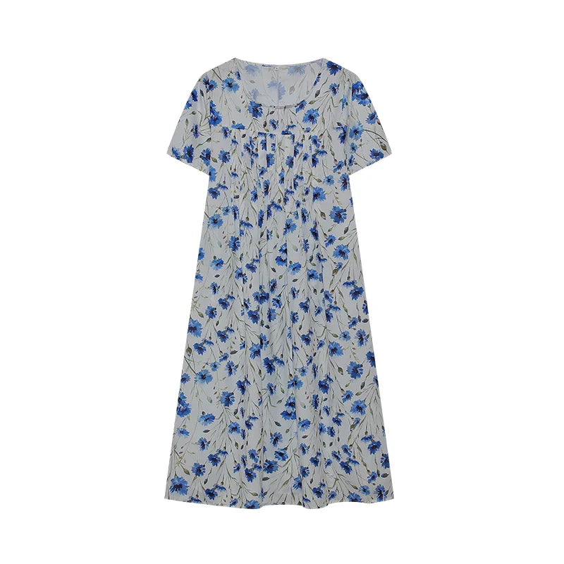 Elegant Swing Dress Round Neck Short Sleeve Printed