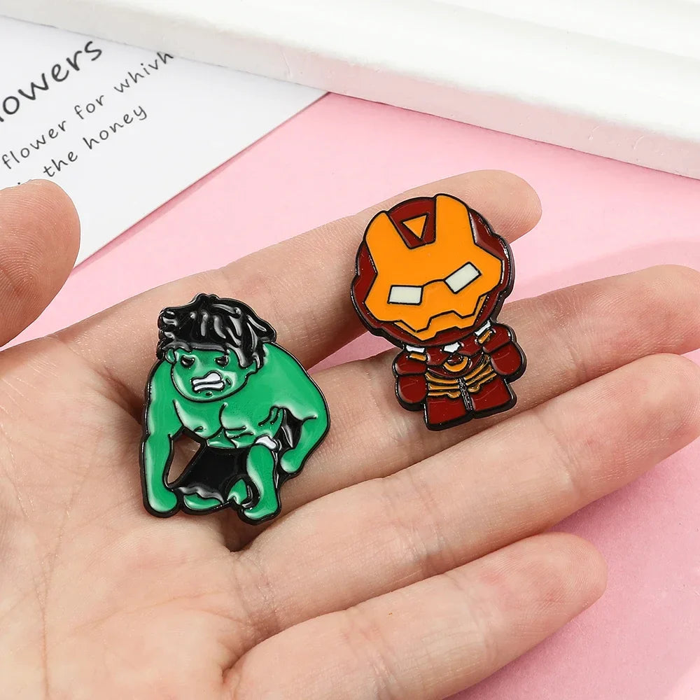 6 Pcs Creative Spider Man and Hulk Enamel Pins Set Unique Metal Badges for Backpacks and Clothing Jewelry