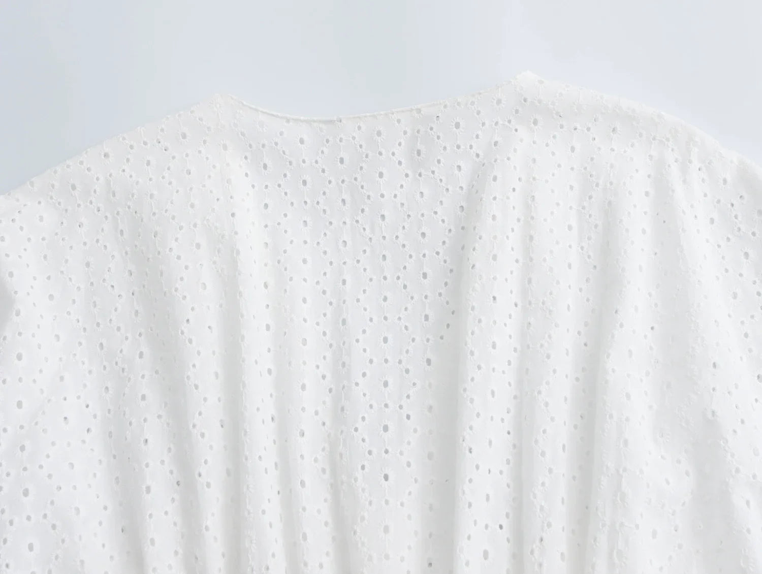 Womens Hollow Embroidery V Neck Lantern Sleeve Mini Dress