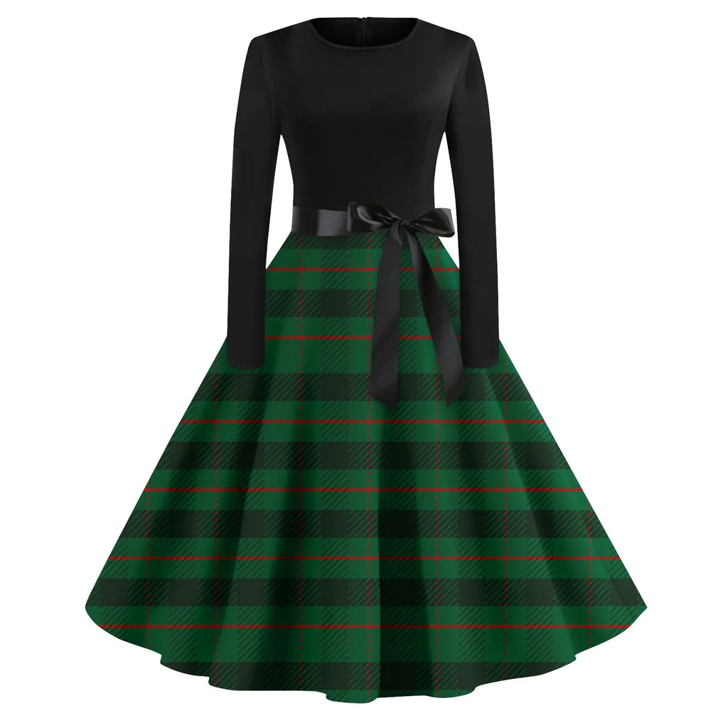 Winter Vintage Christmas Dress Women Long Sleeve 50s 60s