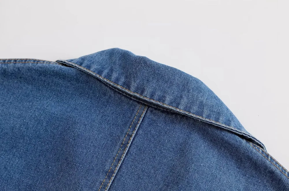 Women's Denim Loose Shirt with Pockets and High Elastic Waist Wide Leg Pants Two Piece Set