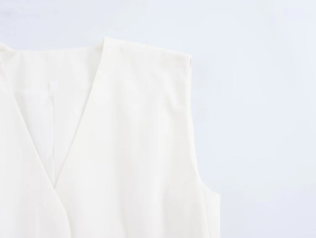 Women's Casual Black Sleeveless Split Design Vest Pants Set with Belt for Autumn Commuting