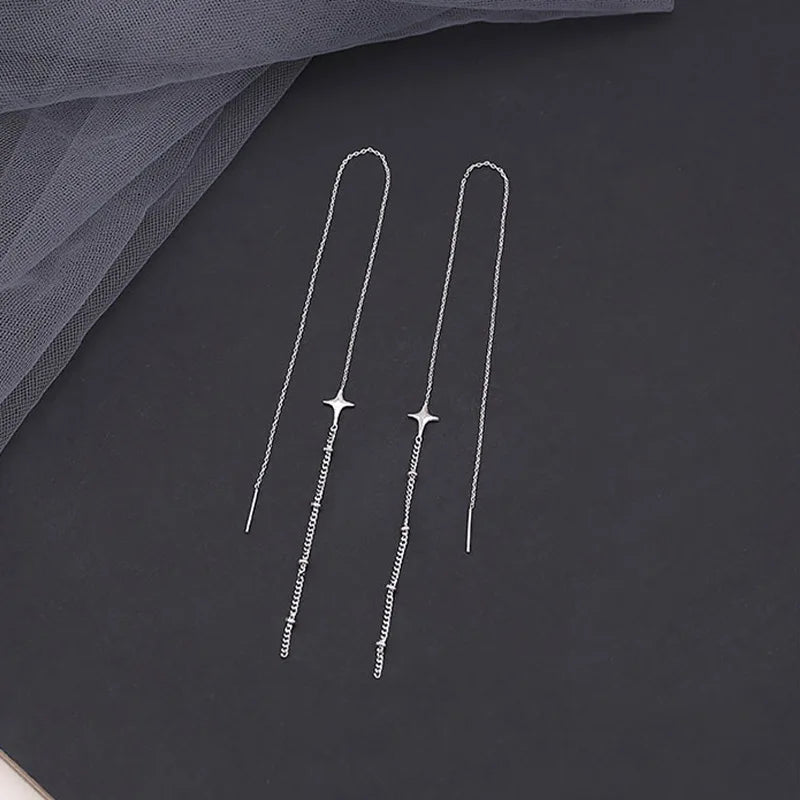 Geometric Square Drop Earrings for Women with Long Tassel Design Ideal for Parties and Special Occasions