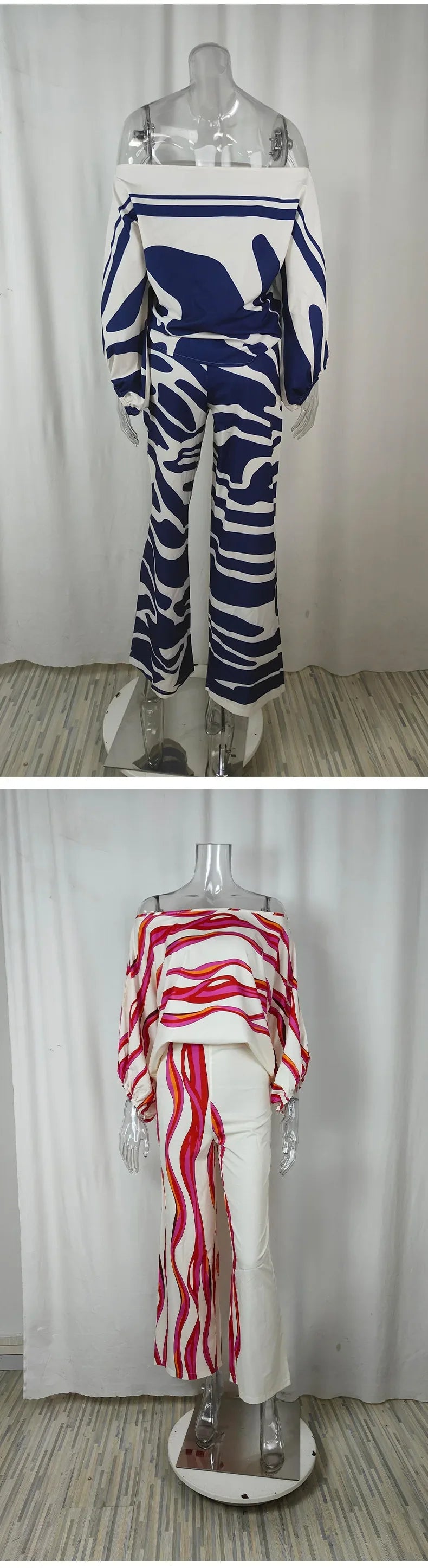 Women's Off Shoulder Satin 2-Piece Set with Lantern Sleeve Top and Wide Leg Pants for Elegant Office Wear